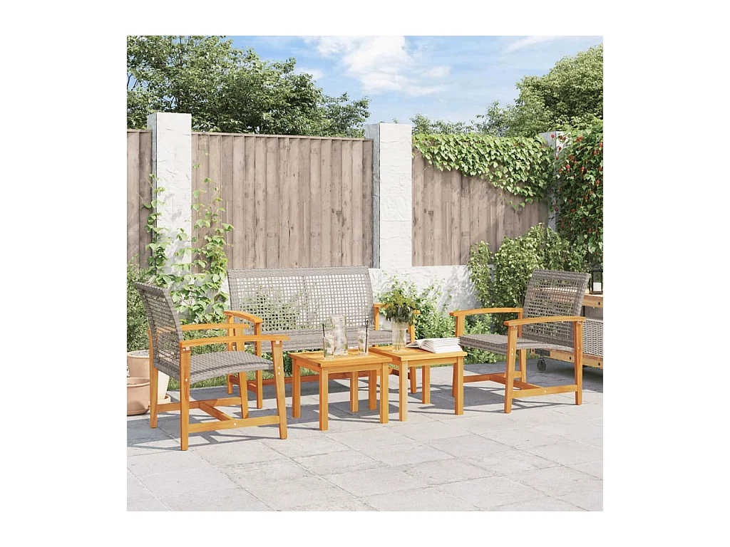 5-tlg. Garten-Lounge-Set Grau Poly Rattan und Akazienholz