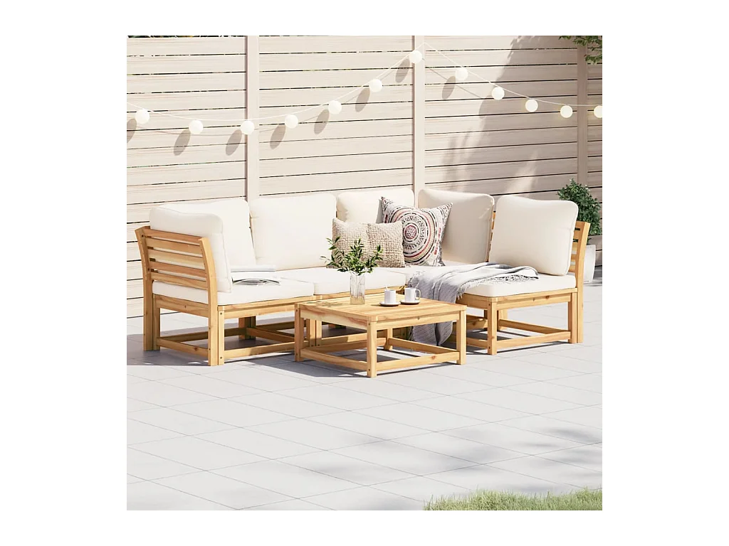 Salon de jardin avec coussins 5 pcs Bois d'acacia solide