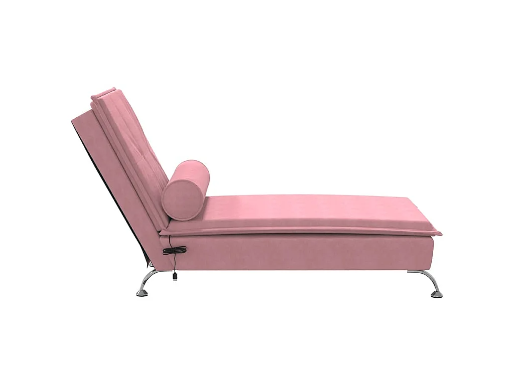 Chaise longue de massage avec traversin rose velours