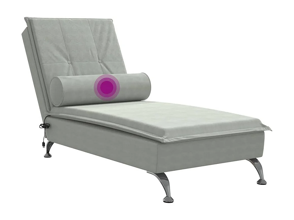 Chaise lounge de massagem com rolo veludo cinzento-claro