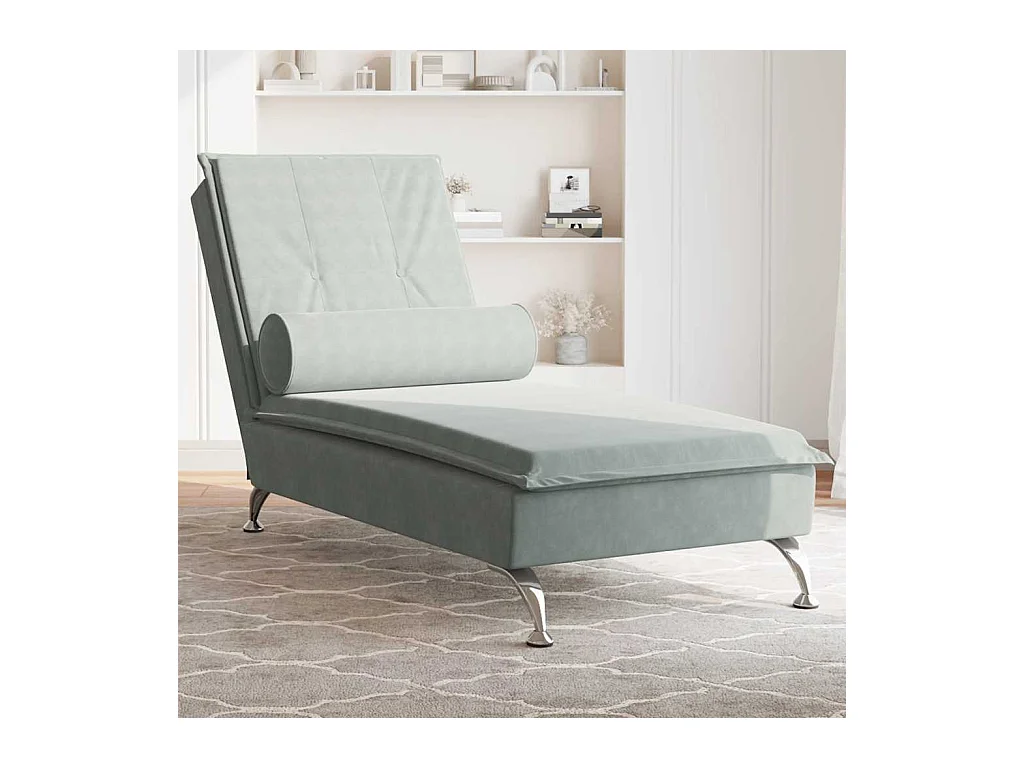 Massage chaise longue met bolster fluweel lichtgrijs