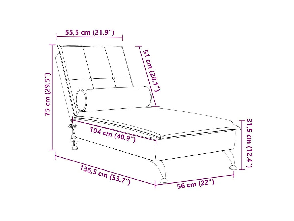 Chaise lounge de massagem com rolo veludo cinzento-claro