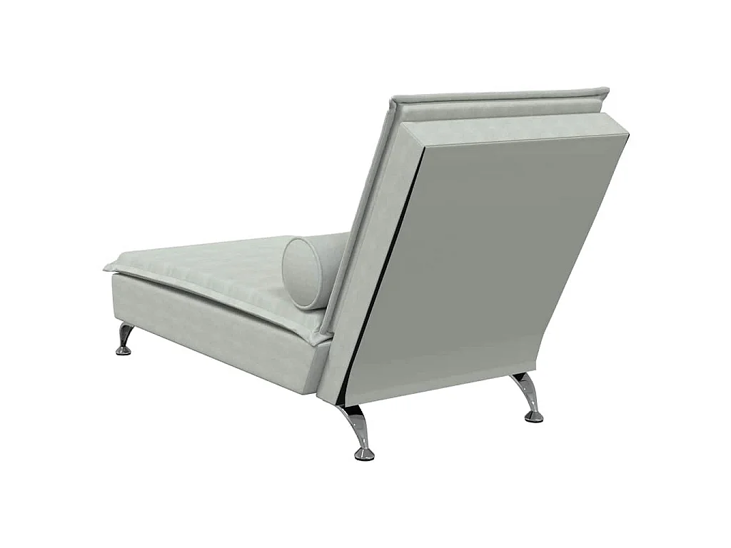 Chaise longue de massage avec traversin gris clair velours