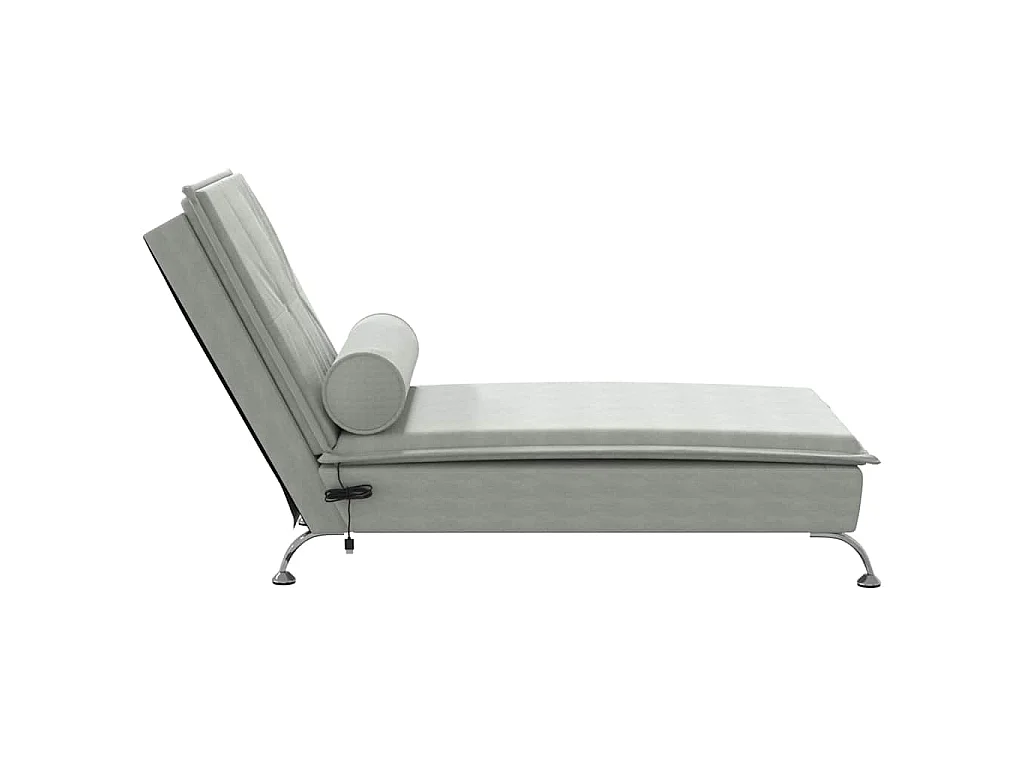 Chaise longue de massage avec traversin gris clair velours