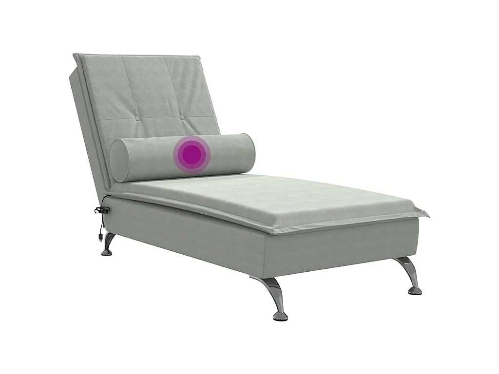 Chaise longue de massage avec traversin gris clair velours