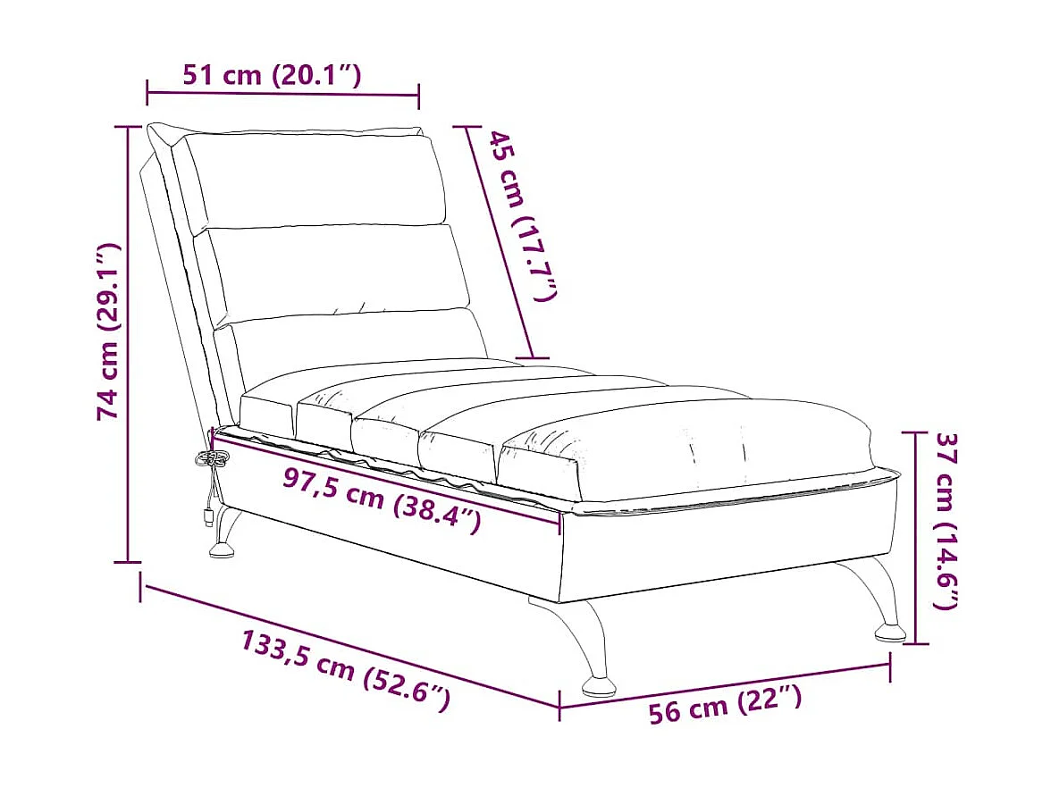 Chaise longue de massage avec coussins gris clair tissu
