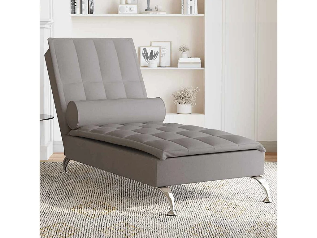 Chaise longue de massage avec traversin taupe tissu