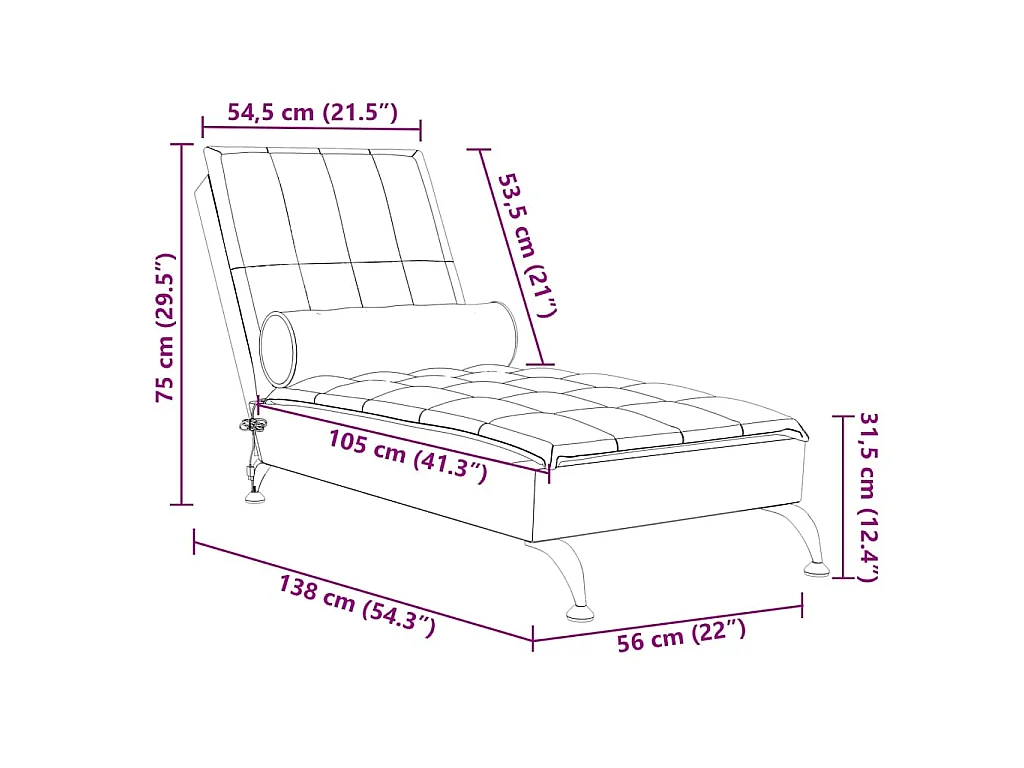 Chaise longue de massage avec traversin taupe tissu