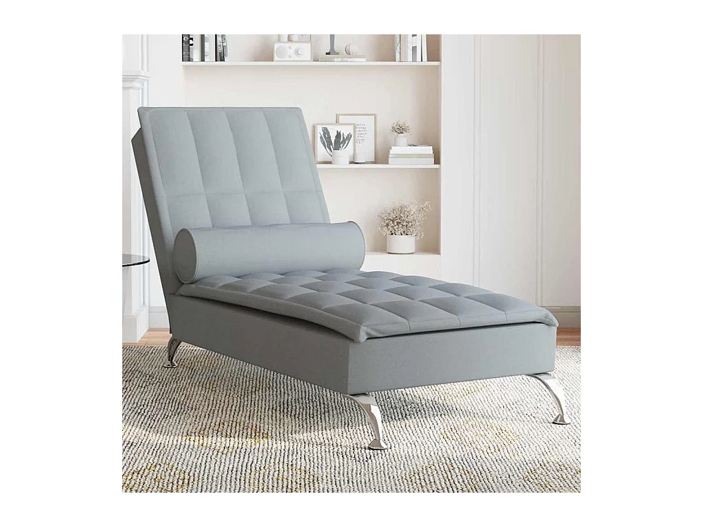 Massage chaise longue met bolster stof lichtgrijs