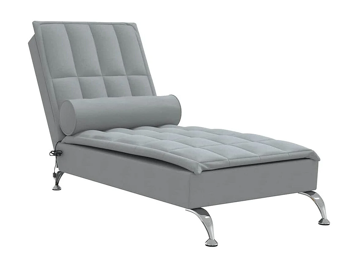 Chaise longue de massage avec traversin gris clair tissu