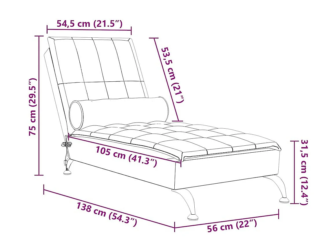 Chaise longue de massage avec traversin gris clair tissu