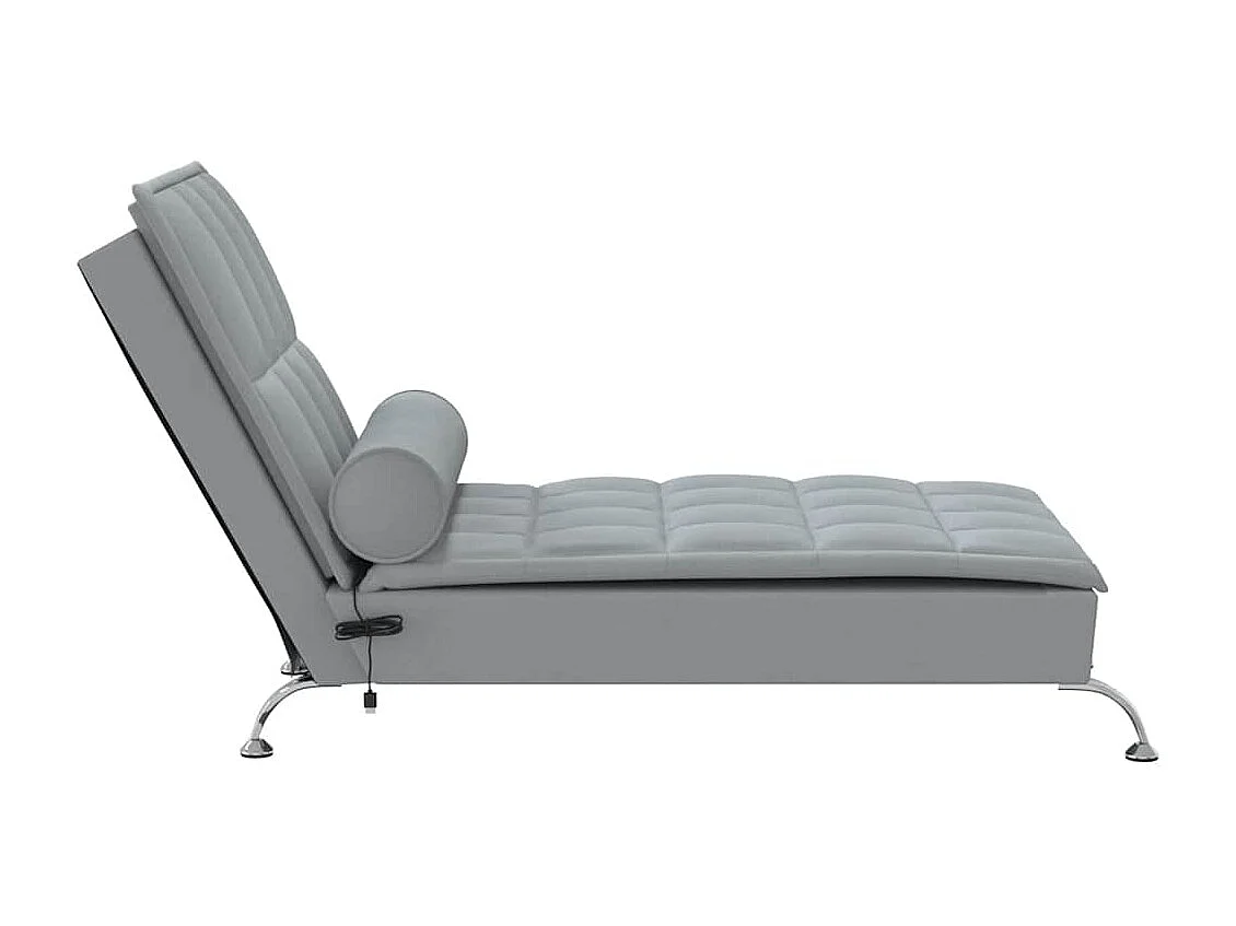 Chaise longue de massage avec traversin gris clair tissu