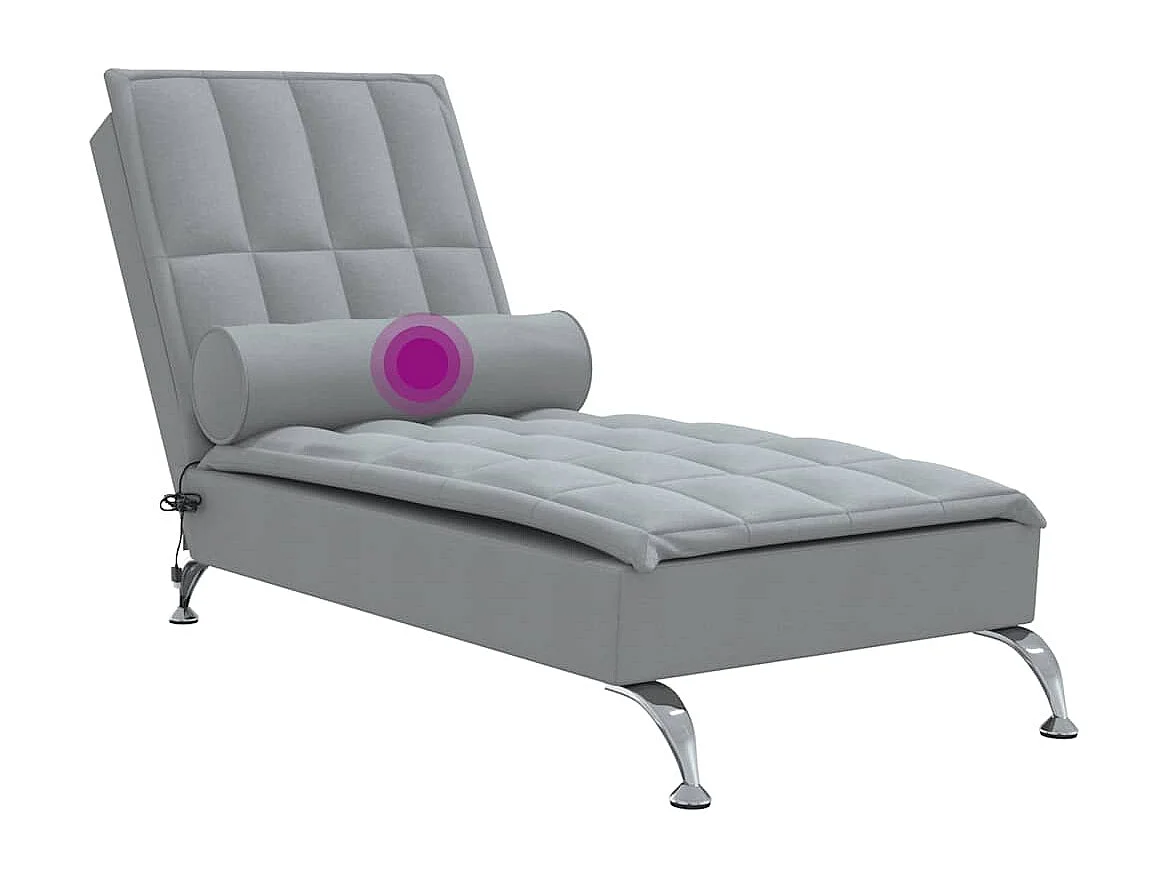 Chaise longue de massage avec traversin gris clair tissu