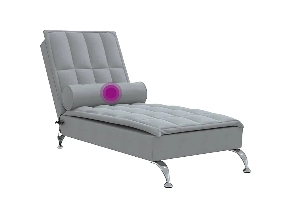 Chaise longue de massage avec traversin gris clair tissu
