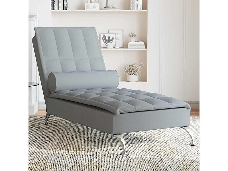 Chaise longue de massage avec traversin gris clair tissu