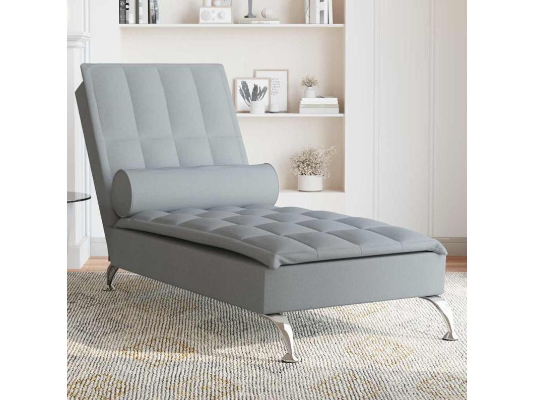 Chaise lounge de massagem com rolo tecido cinzento-claro