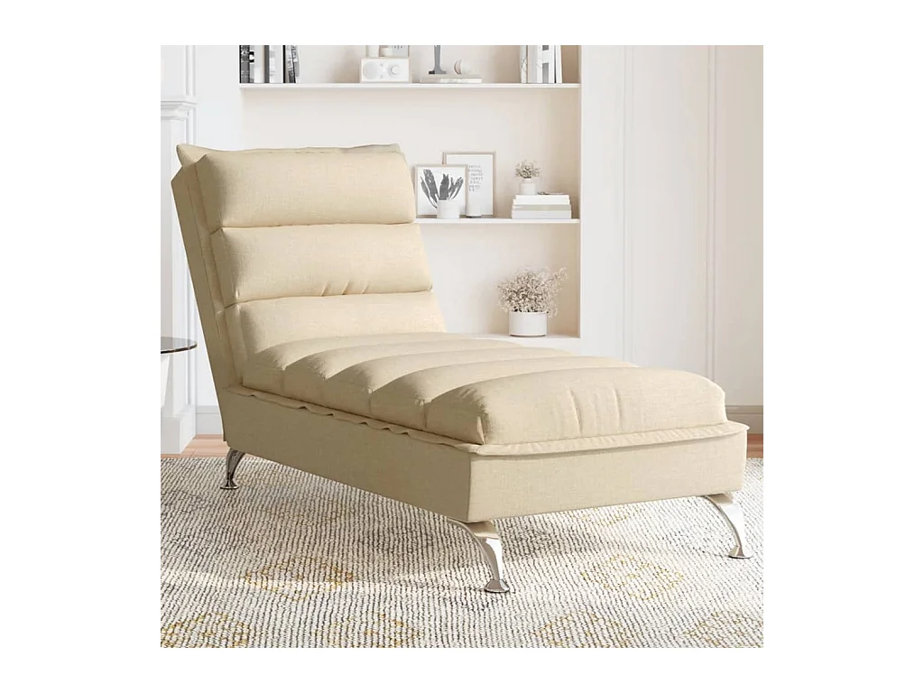 Chaise longue met kussens stof crèmekleurig