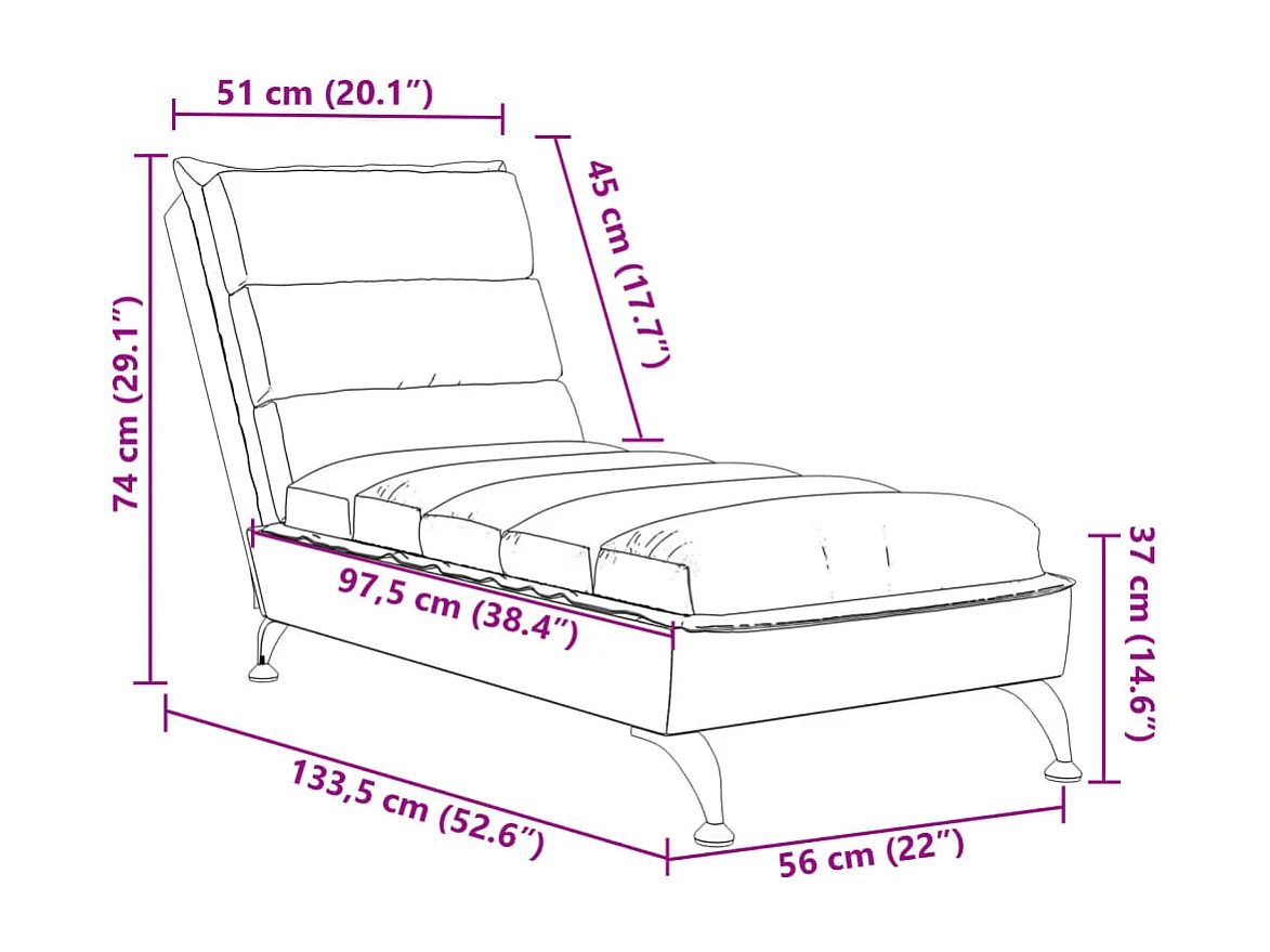 Chaise longue avec coussins crème tissu