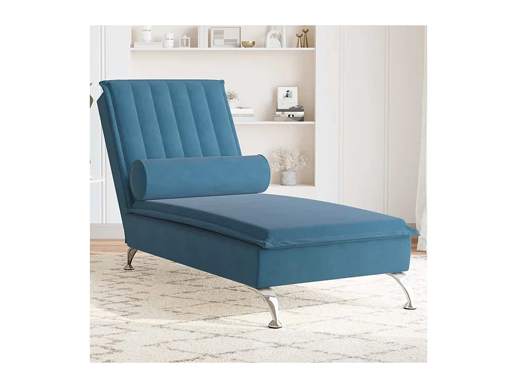 Chaise longue de massage avec traversin bleu velours