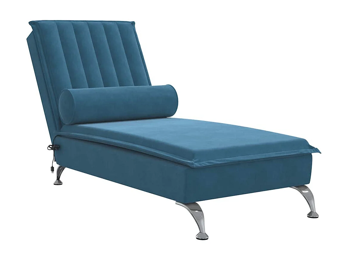 Chaise Longue Massaggi con Cuscino a Rullo Blu in Velluto