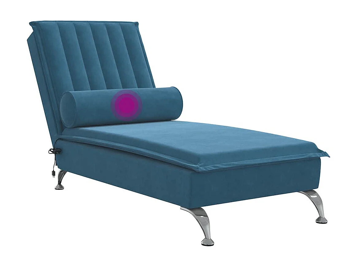 Chaise Longue Massaggi con Cuscino a Rullo Blu in Velluto