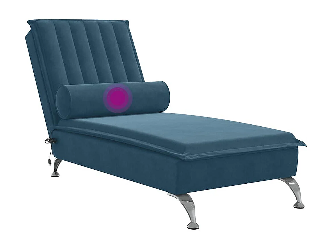 Chaise longue de massage avec traversin bleu velours