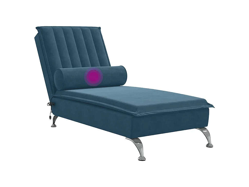 Chaise longue de massage avec traversin bleu velours