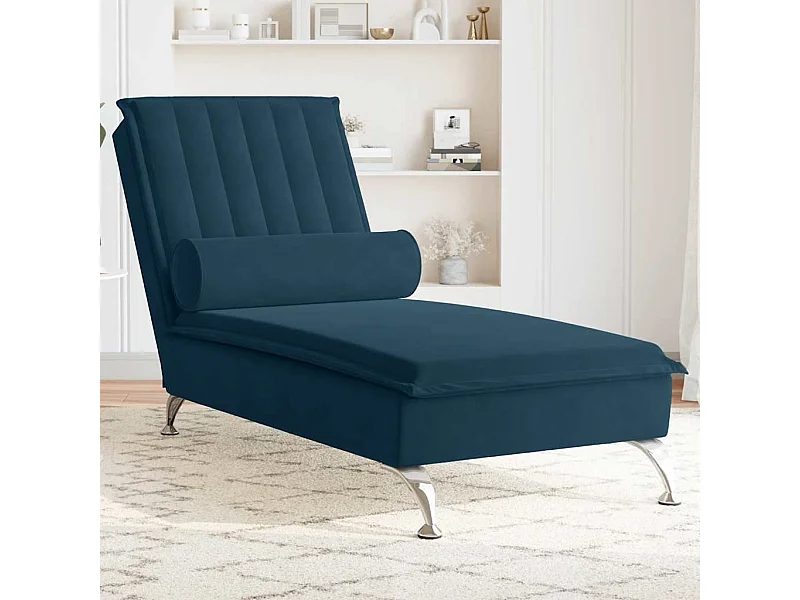 Chaise longue de massage avec traversin bleu velours