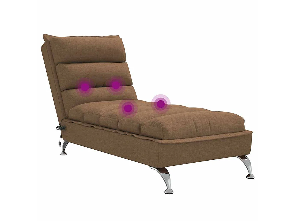 Chaise longue de massage avec coussins marron tissu