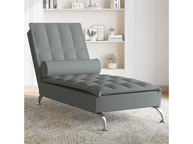 Chaise lounge de massagem com rolo tecido cinzento-escuro