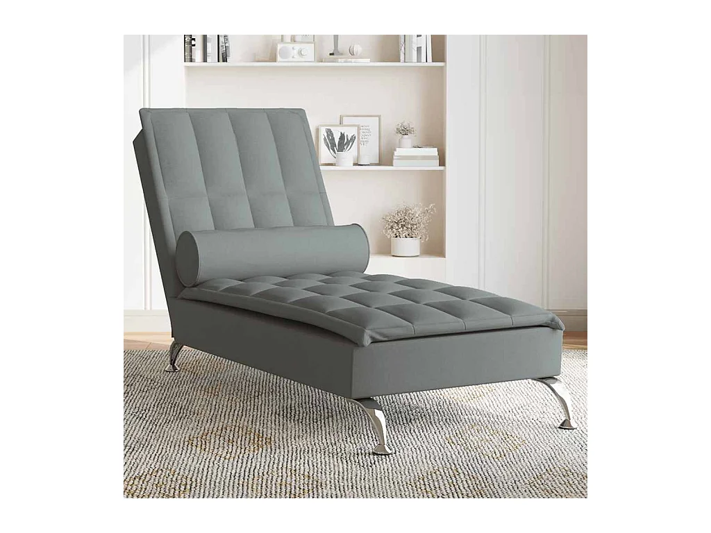 Chaise longue de massage avec traversin gris foncé tissu