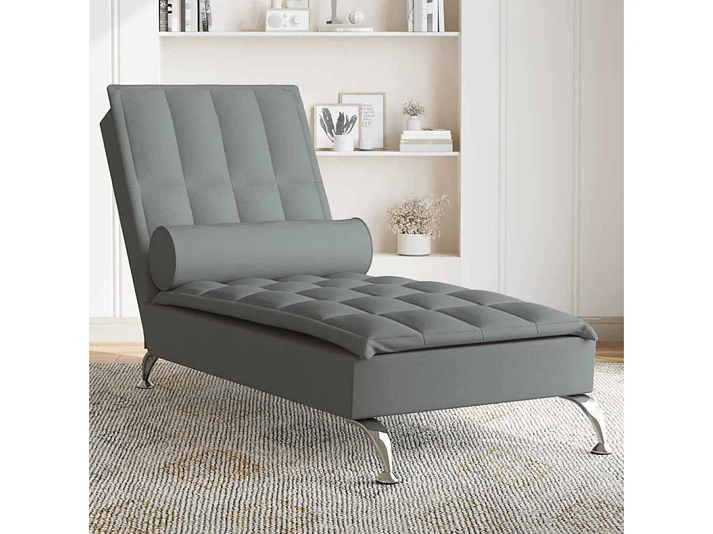 Massage-Chaiselongue mit Nackenrolle Dunkelgrau Stoff