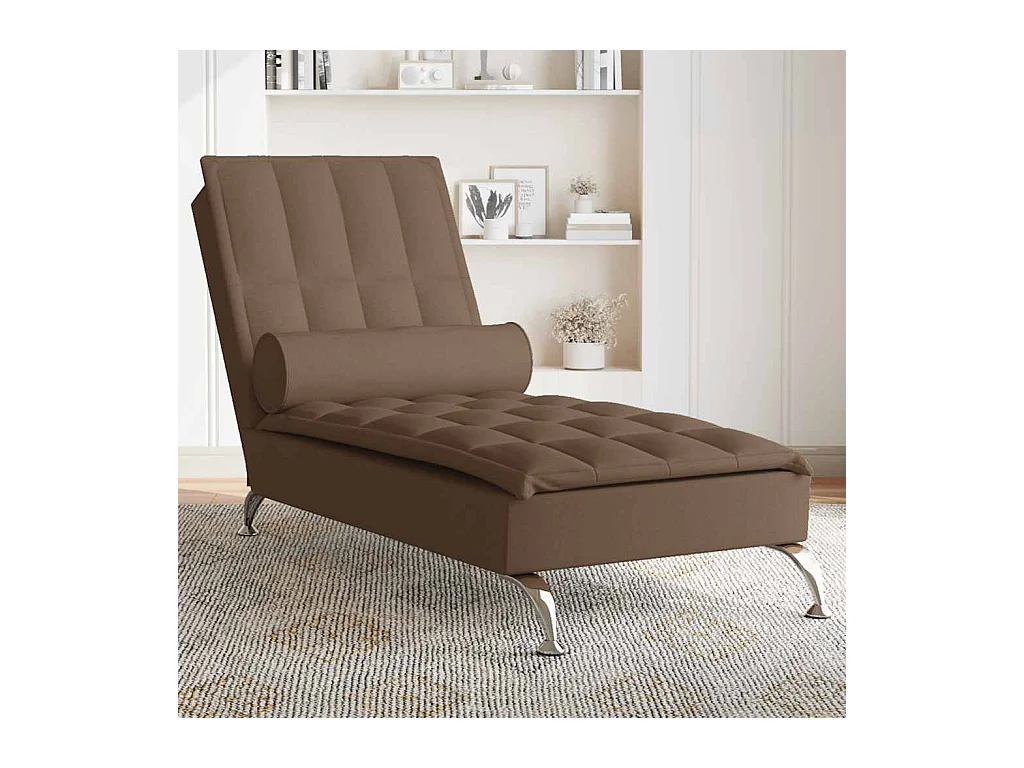 Chaise longue de massage avec traversin marron tissu
