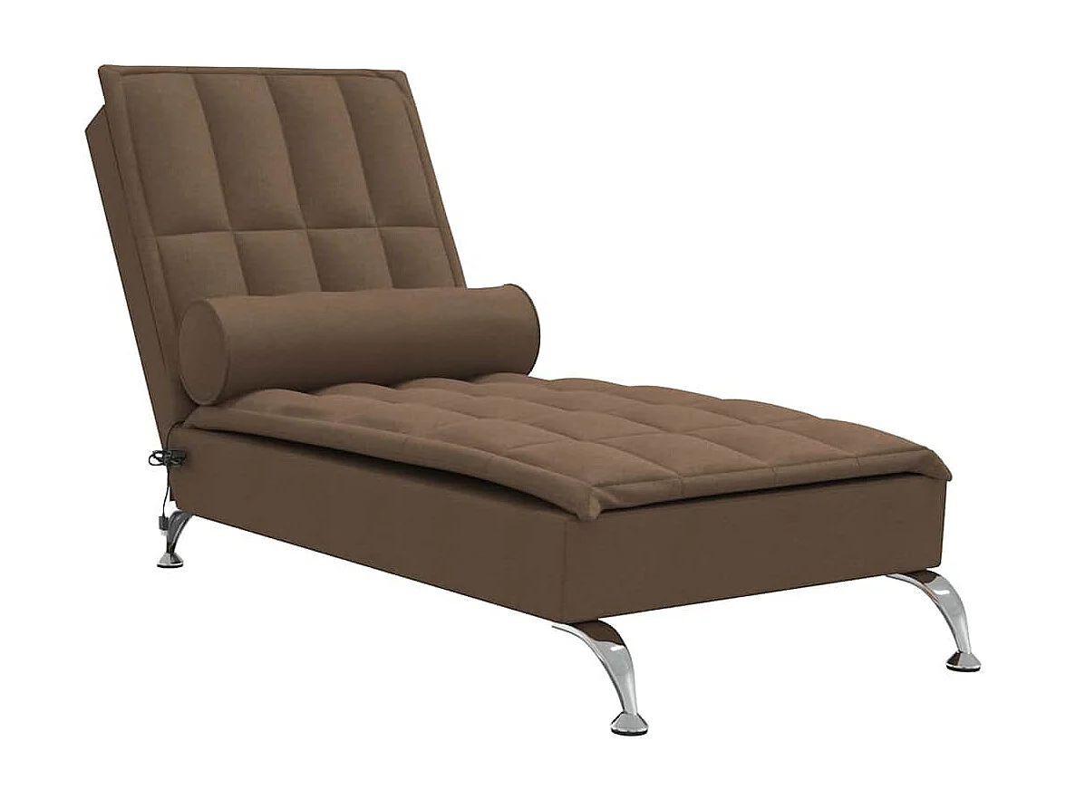 Chaise longue de massage avec traversin marron tissu