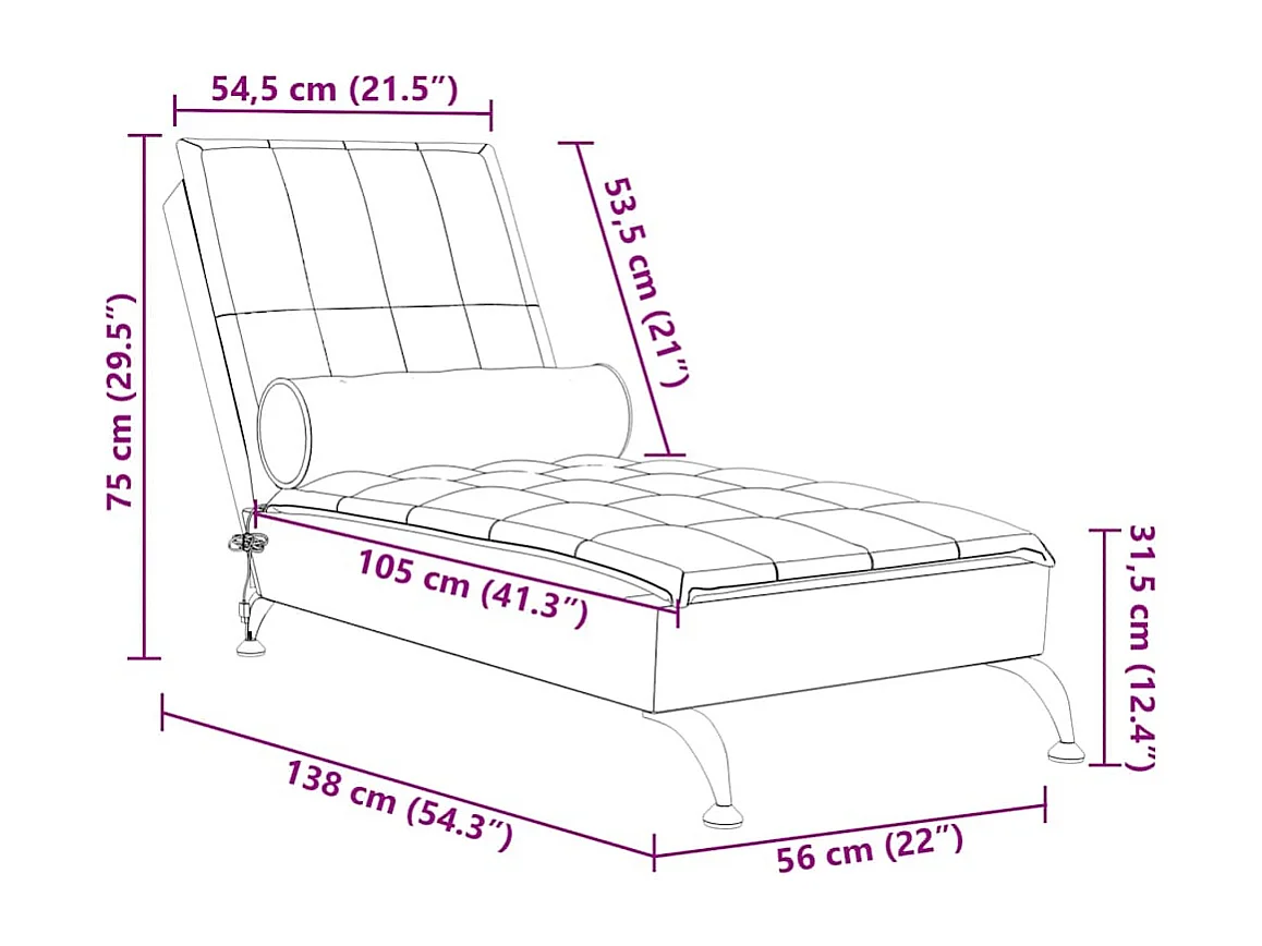 Chaise longue de massage avec traversin marron tissu