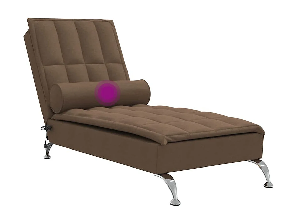 Chaise longue de massage avec traversin marron tissu