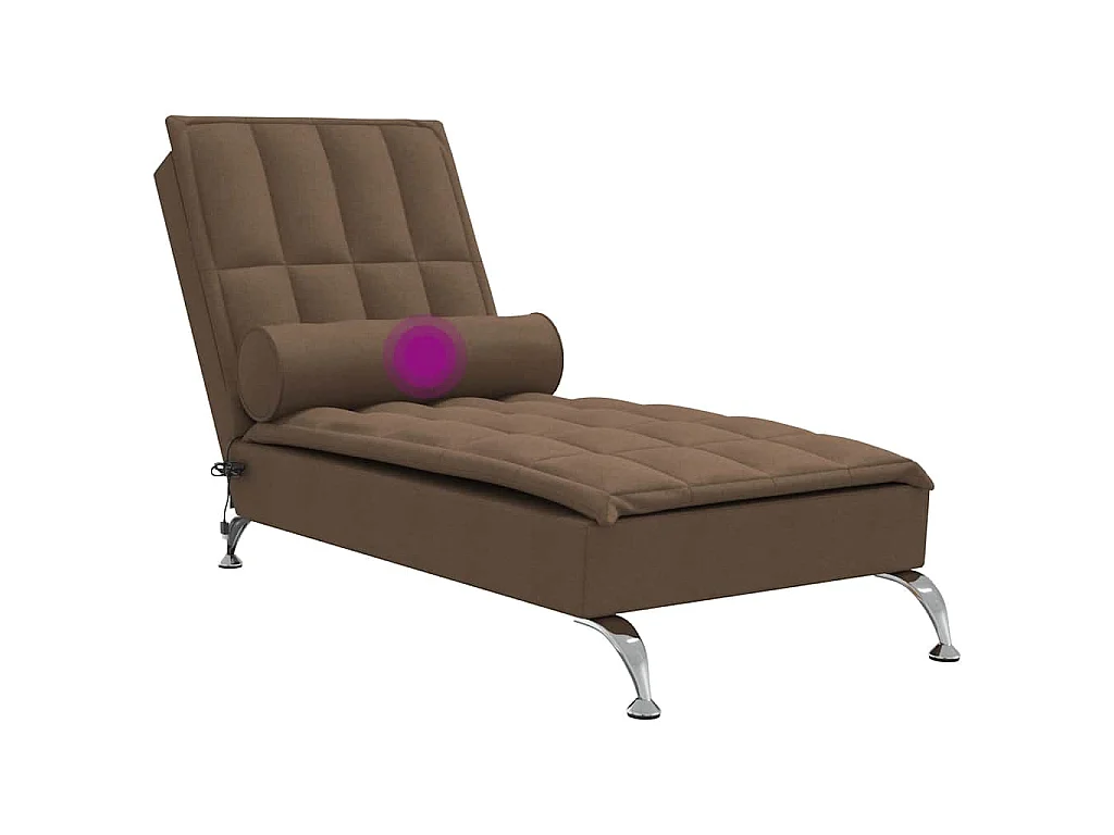 Chaise longue de massage avec traversin marron tissu