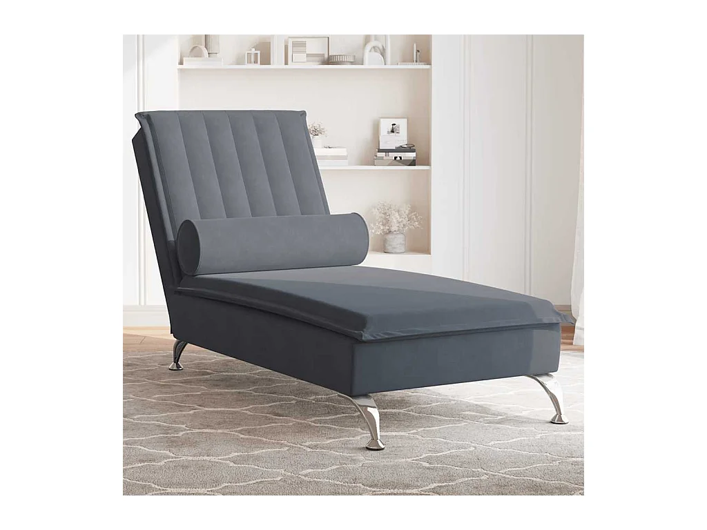 Chaise longue de massage avec traversin gris foncé velours