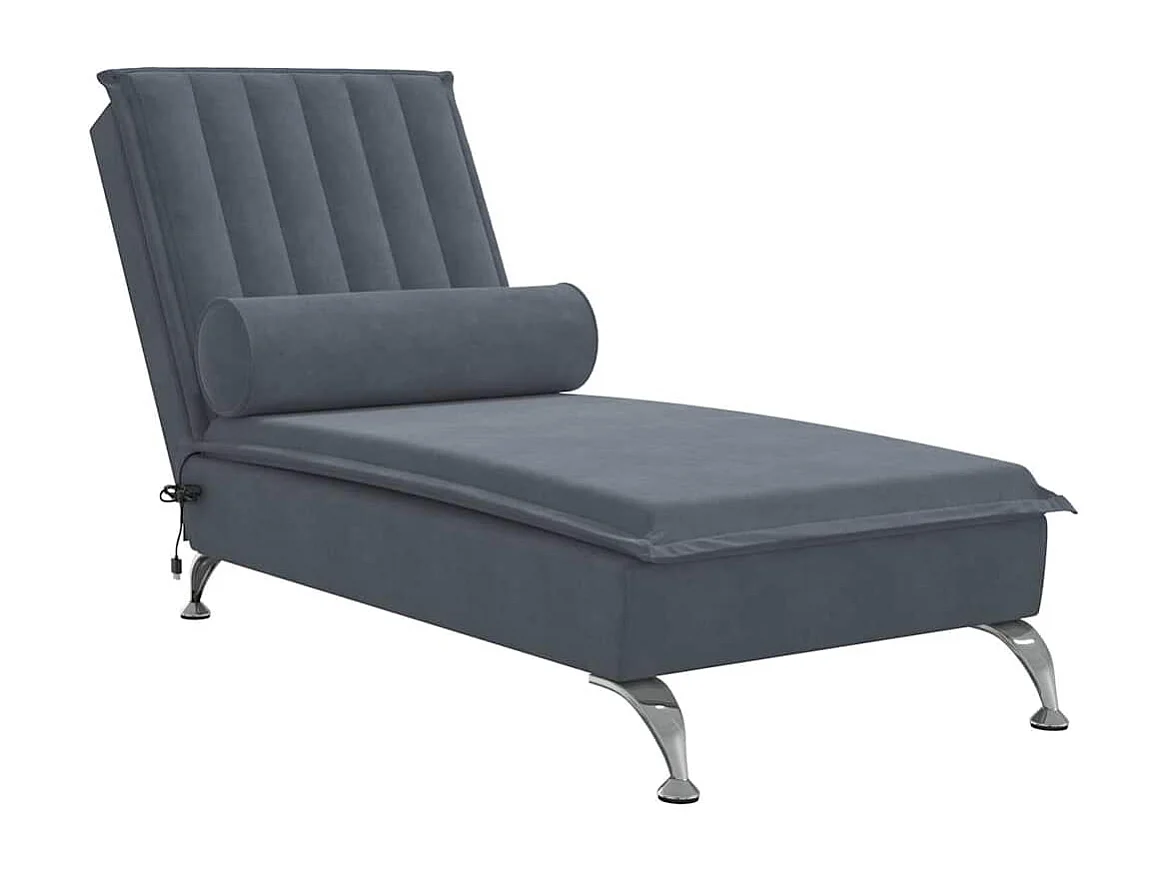 Chaise longue de massage avec traversin gris foncé velours