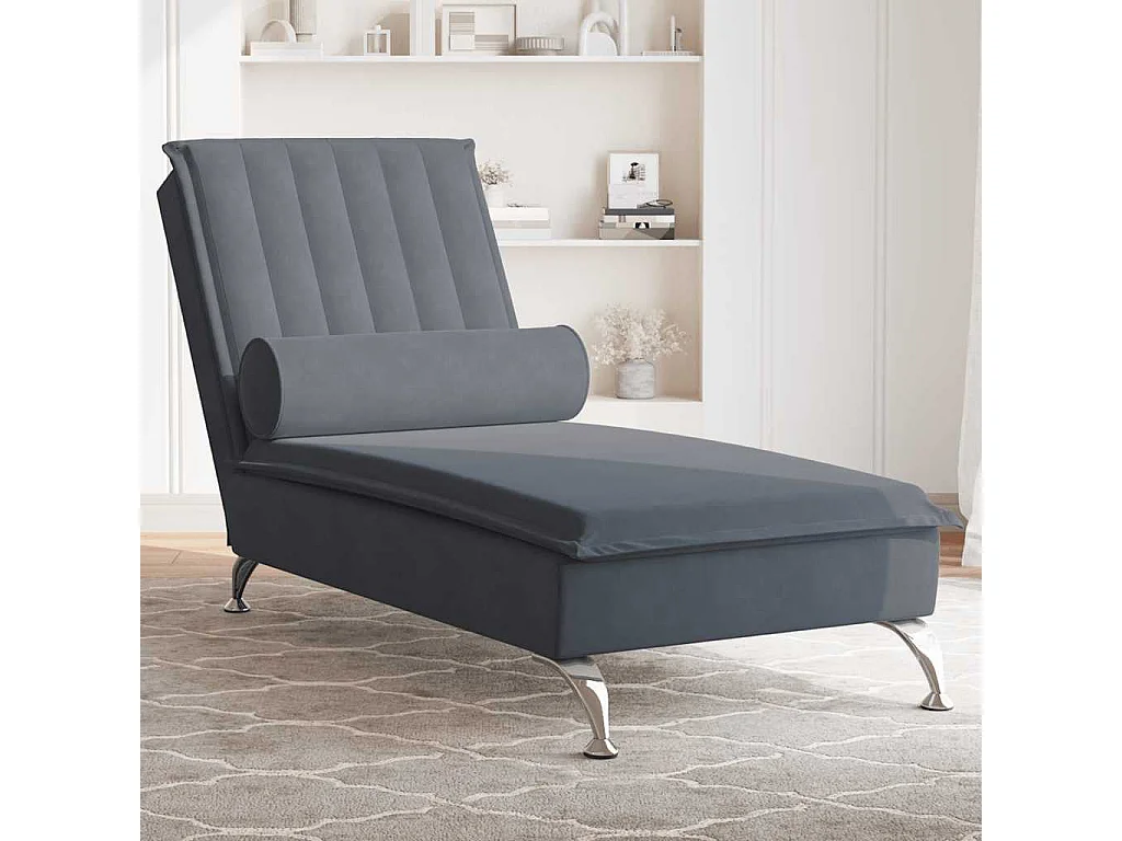 Chaise longue de massage avec traversin gris foncé velours