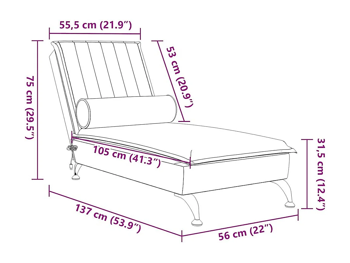 Chaise longue de massage avec traversin gris foncé velours