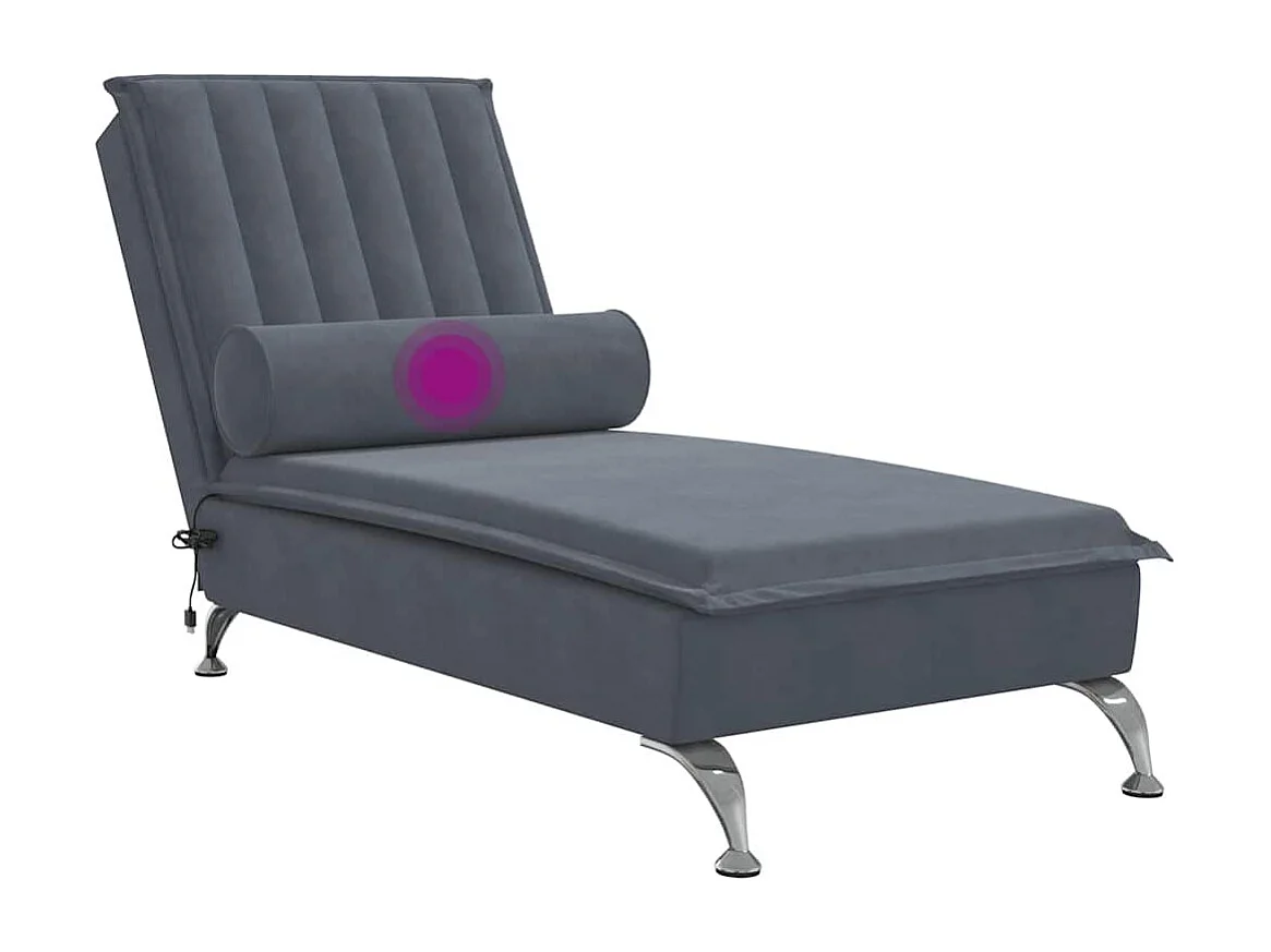Chaise longue de massage avec traversin gris foncé velours