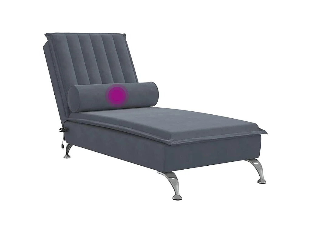 Chaise longue de massage avec traversin gris foncé velours