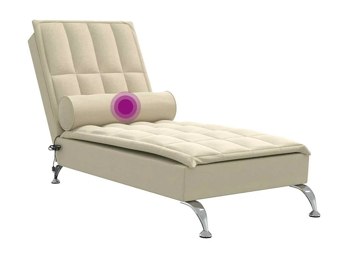 Chaise Longue Massaggi con Capezzale Crema in Tessuto