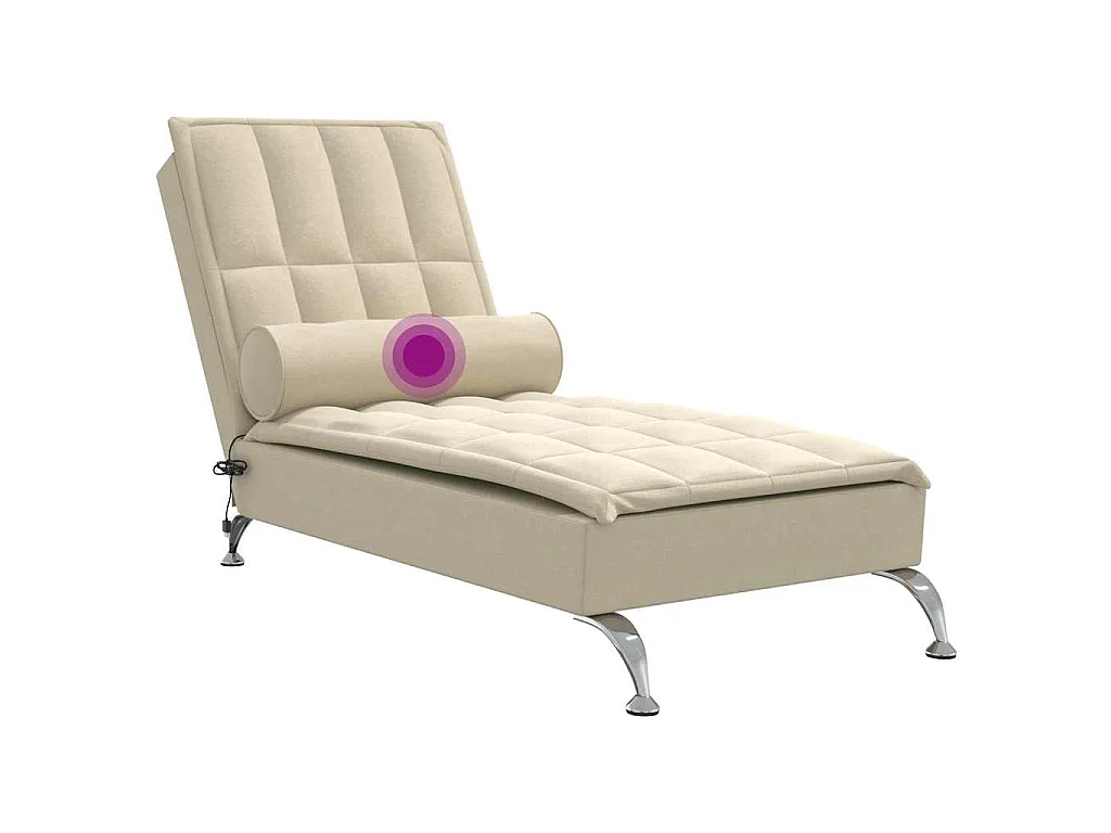 Chaise longue de massage avec traversin crème tissu