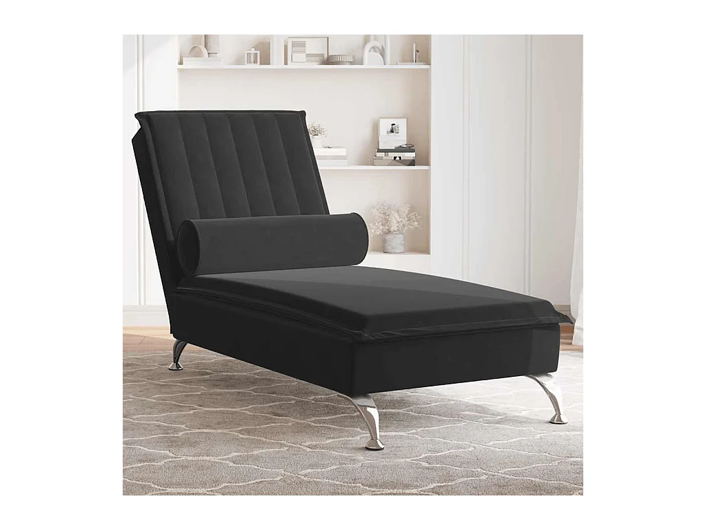 Massage chaise longue met bolster fluweel zwart