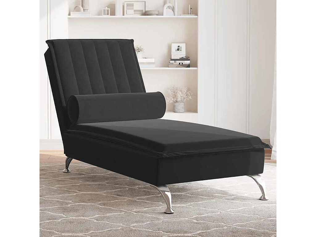 Massage-Chaiselongue mit Nackenrolle Schwarz Samt