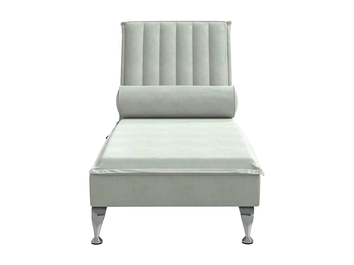 Massage chaise longue met bolster fluweel lichtgrijs