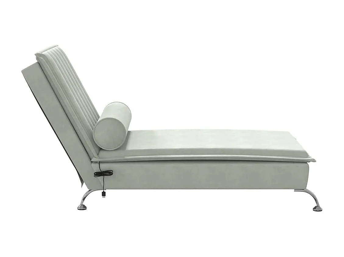 Massage chaise longue met bolster fluweel lichtgrijs