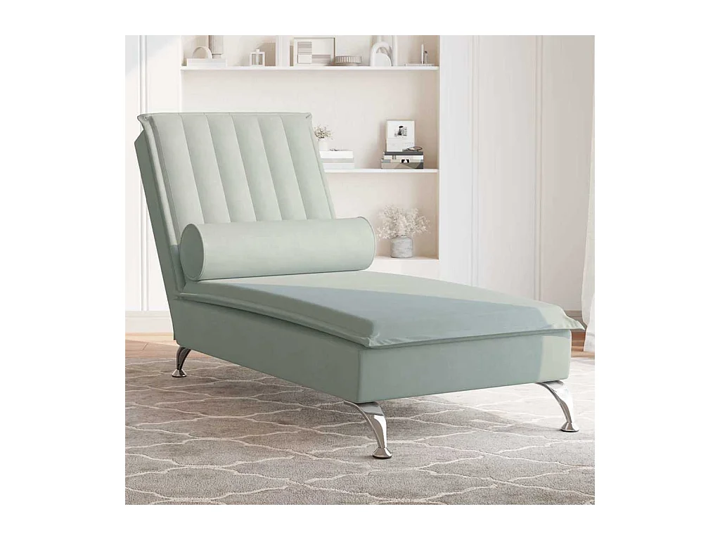 Massage chaise longue met bolster fluweel lichtgrijs